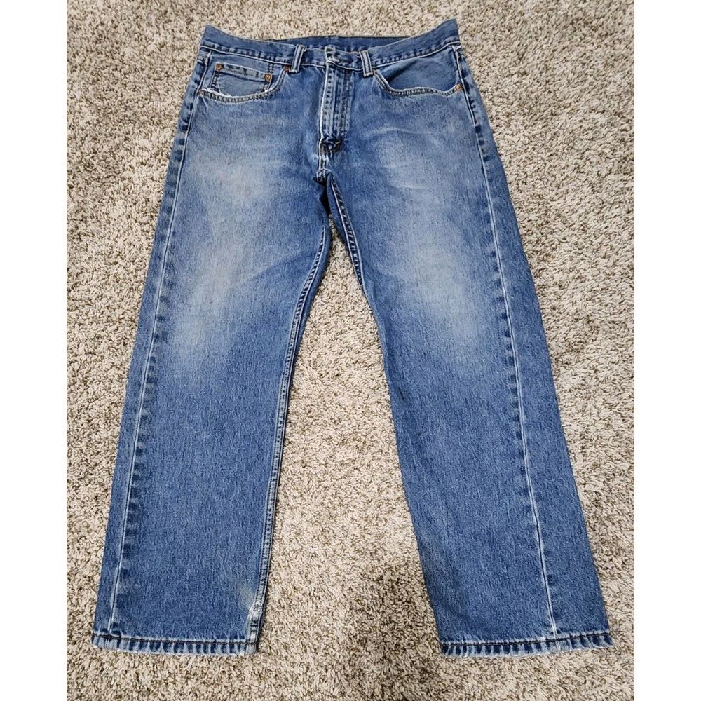 LEVI'S 505 Mens Straight Leg Medium Wash Blue Jeans Size 36x29 Stretch See Photo